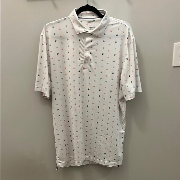 Johnnie-O Polo Golf Shirt Mens “Finito” White with Cocktails SPF 50 Size Large - Picture 2 of 10